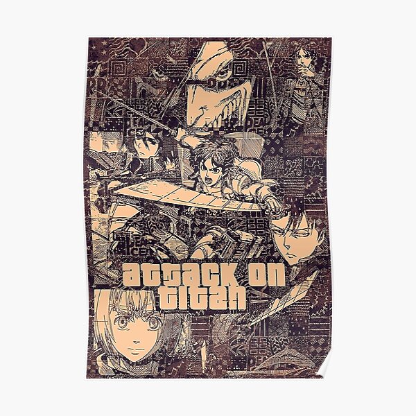 4K Collage Eren Mikasa Livai Armin de Shingeki no Kyojin Poster