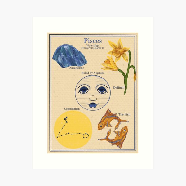 Item preview, Zodiac Astrology Vintage Style Illustration- Pisces designed and sold by sarahdipity.