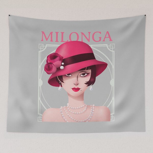 Item preview, Vintage Art Decor Milonga Flapper in Pink Hat and Pearls designed and sold by infinitetango.