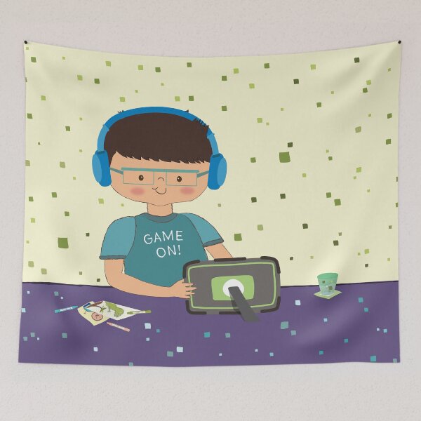 Item preview, Cute Personalized Gamer Boy Throw Blanket-yellow background designed and sold by NomiCreates.