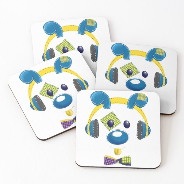 Item preview, Stiched dog listens to music - blue and yellow designed and sold by SquinkCreative.