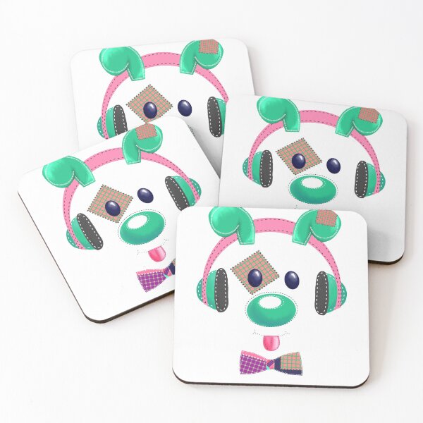 Item preview, Stiched dog listens to music - Pink and Green designed and sold by SquinkCreative.