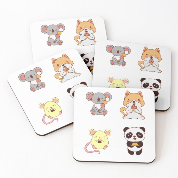 Item preview, Four friends koala mouse panda dog while eating kawaii anime style designed and sold by KeepItSimple089.