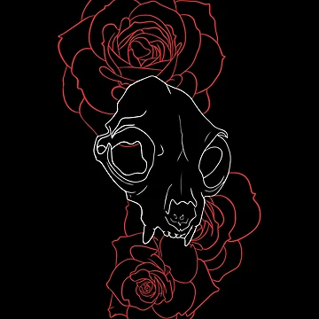Artwork thumbnail, Cat Skull and Roses 02 by Ron's Designs