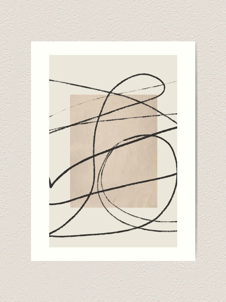 Brown Beige Abstract Minimal Art Black and White Minimal Painting