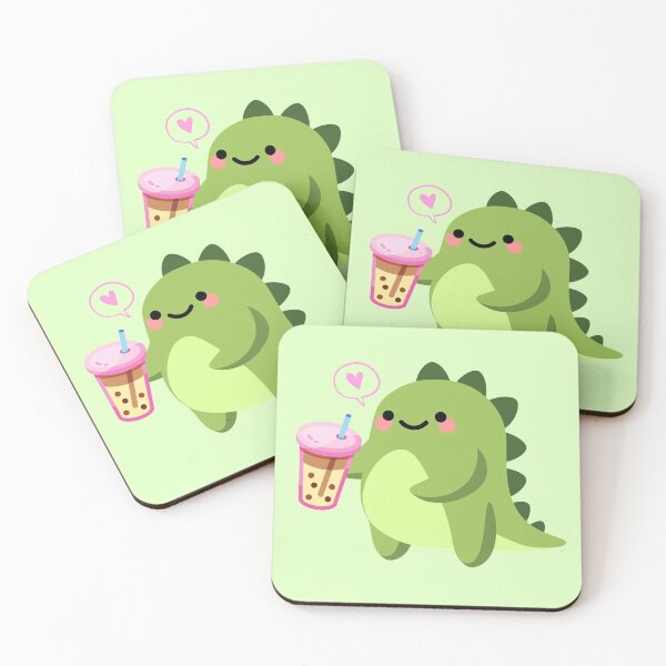 Item preview, Cute Green Dino Drinking Boba Tea - Dino Boba designed and sold by CheraeLynn.