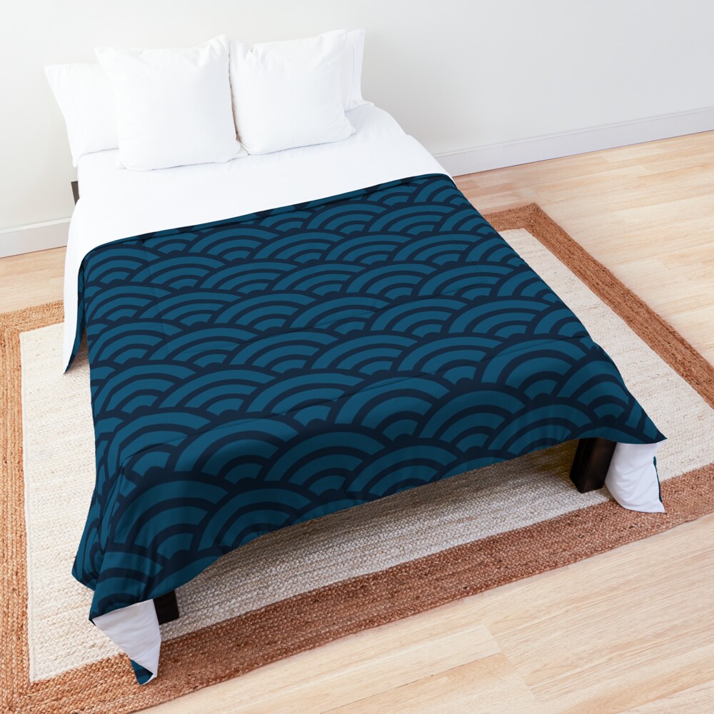 "Seigaiha Japanese Wave Pattern Japan Blue and Navy" Comforter for Sale by HeedeenSeek