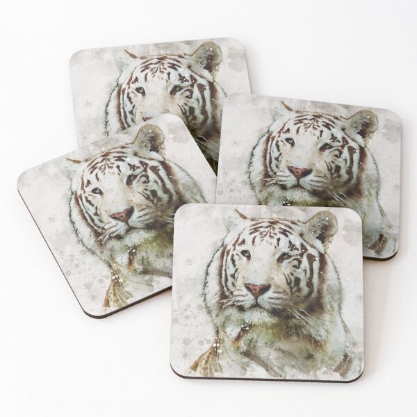 Artikelvorschau, Digitales Porträt des sibirischen weißen Tigeraquarells entworfen und verkauft von Gerald Waters.