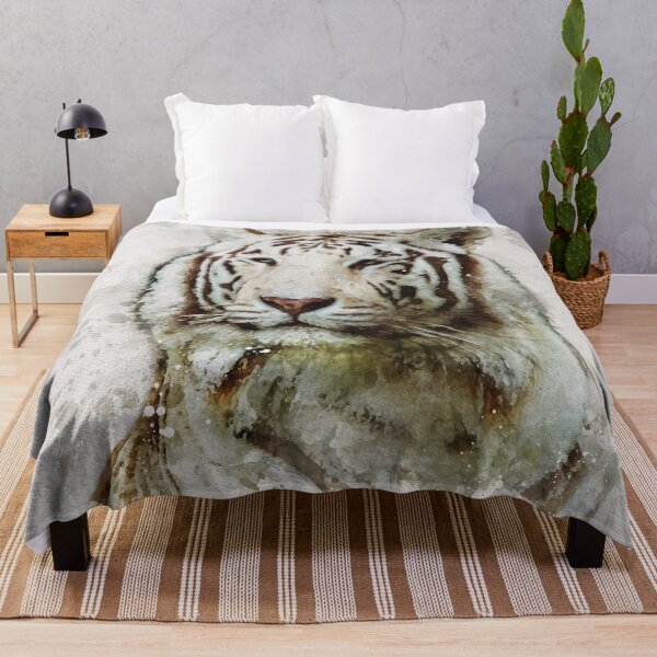 Artikelvorschau, Digitales Porträt des sibirischen weißen Tigeraquarells entworfen und verkauft von Gerald Waters.
