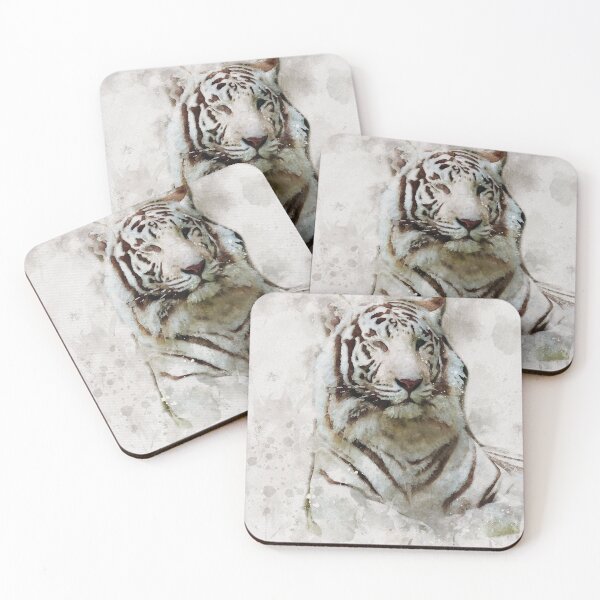 Artikelvorschau, Digitales Porträt des sibirischen weißen Tigeraquarells entworfen und verkauft von Gerald Waters.