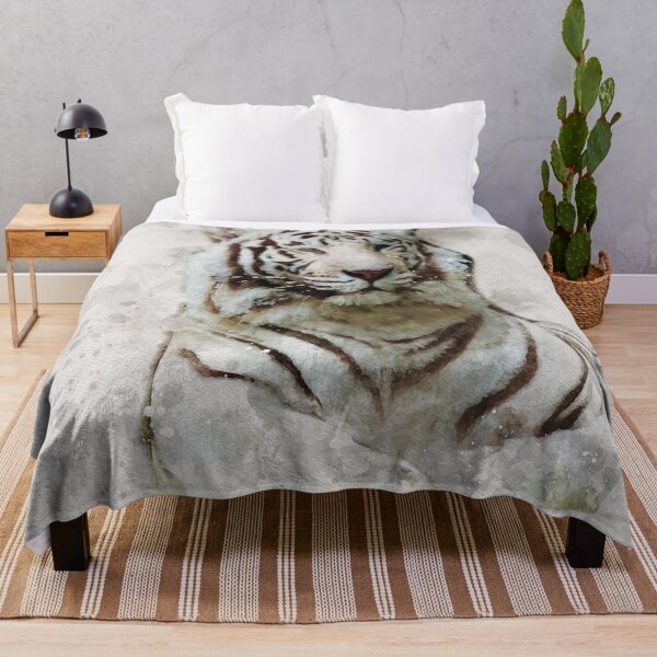 Artikelvorschau, Digitales Porträt des sibirischen weißen Tigeraquarells entworfen und verkauft von Gerald Waters.