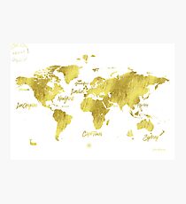 Gold world map Jules Verne inspiring Photographic Print