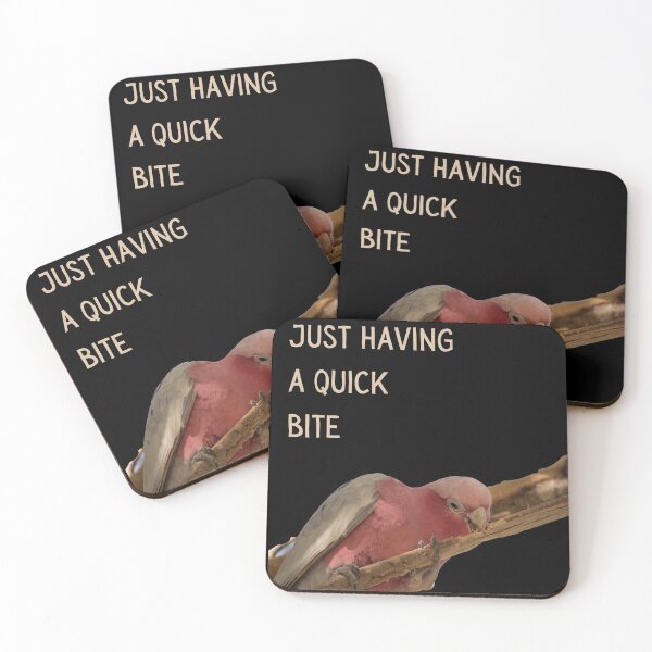 Item preview, Just having a quick bite. Pink and grey galah. Photograph and light colour text. designed and sold by JellyBeenzz.