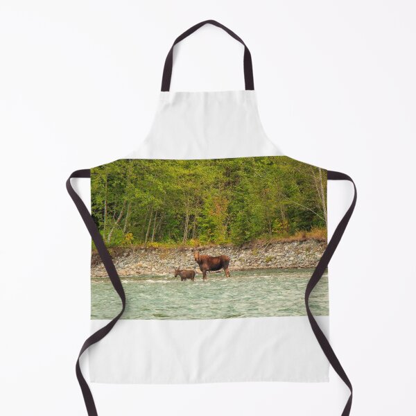 Item preview, Mother Moose and her calf trying to cross a fast flowing glacial blue river in British Columbia, Canada. designed and sold by SnapTPhotograph.