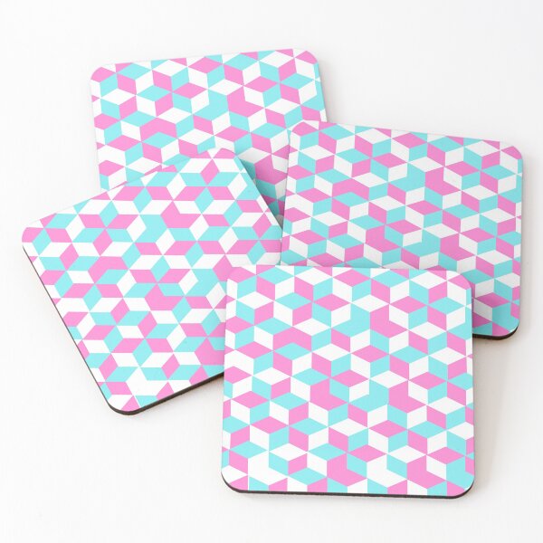 Item preview, pink, blue and white cubes pattern designed and sold by Kritika 99.