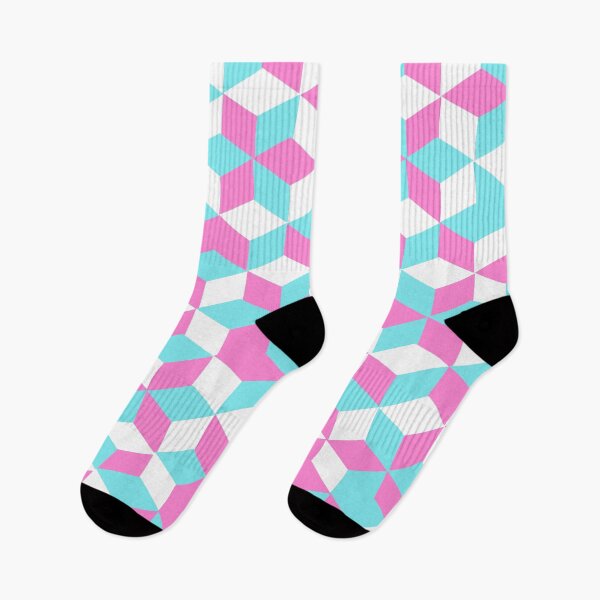 Item preview, pink, blue and white cubes pattern designed and sold by Kritika 99.