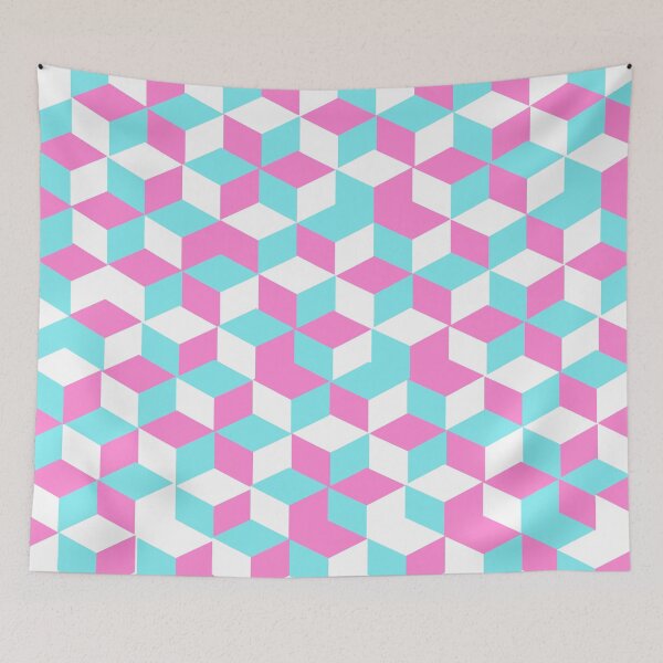 Item preview, pink, blue and white cubes pattern designed and sold by Kritika 99.
