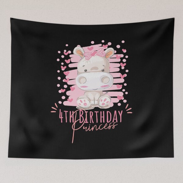 Item preview, 4th Birthday Princess Girl 4 Years Old Hippo Lover B-Day graphic designed and sold by Grabitees.