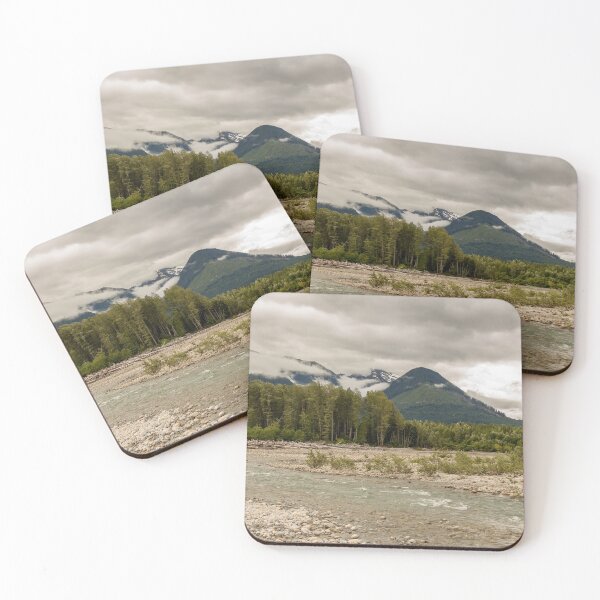 Item preview, Braided river channel with woodland and mountains in the distance, on an overcast day, Skeena River, British Columbia, Canada. designed and sold by SnapTPhotograph.