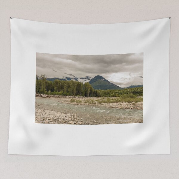 Item preview, Braided river channel with woodland and mountains in the distance, on an overcast day, Skeena River, British Columbia, Canada. designed and sold by SnapTPhotograph.