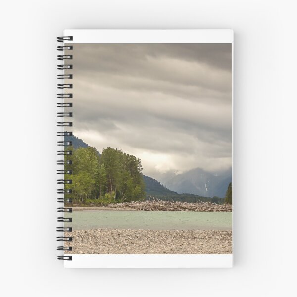 Item preview, Flat, glacial blue back channel on the Skeena River at Gravel Yard Point, Terrace, British Columbia, Canada designed and sold by SnapTPhotograph.
