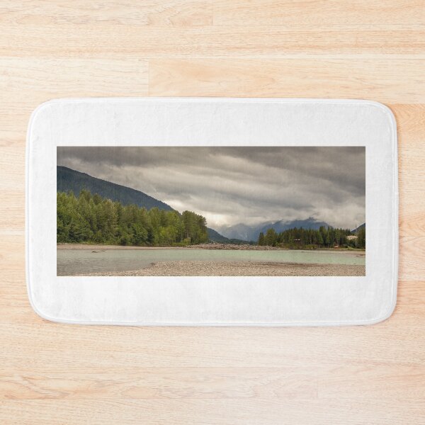 Item preview, Flat, glacial blue back channel on the Skeena River at Gravel Yard Point, Terrace, British Columbia, Canada designed and sold by SnapTPhotograph.