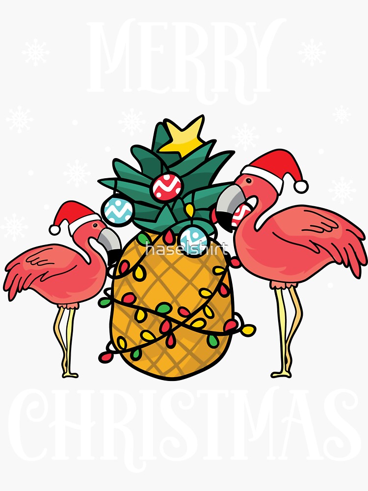 "Merry Christmas Pink Flamingo Pineapple Holiday" Sticker for Sale by