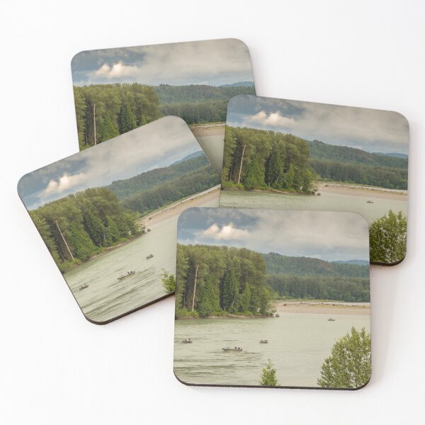 Item preview, Fishermen fishing for salmon on the Skeena River below Terrace, during a cloudy day in summer, in British Columbia, Canada designed and sold by SnapTPhotograph.