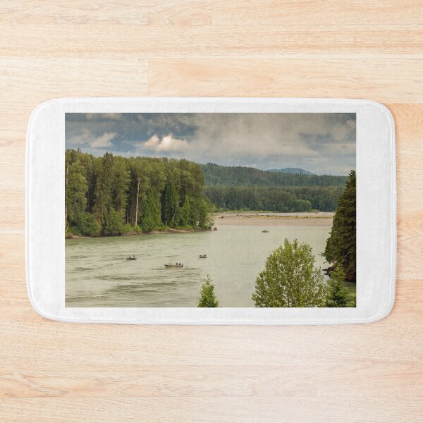 Item preview, Fishermen fishing for salmon on the Skeena River below Terrace, during a cloudy day in summer, in British Columbia, Canada designed and sold by SnapTPhotograph.