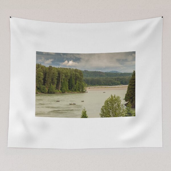 Item preview, Fishermen fishing for salmon on the Skeena River below Terrace, during a cloudy day in summer, in British Columbia, Canada designed and sold by SnapTPhotograph.