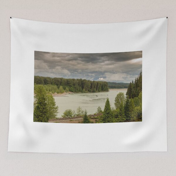 Item preview, Fishermen fishing for salmon on the Skeena River below Terrace, during a cloudy day in summer, beside the CN Railway Line. designed and sold by SnapTPhotograph.