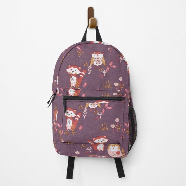Item preview, Red panda and owl cotton jersey - aubergine designed and sold by jwebmarket.
