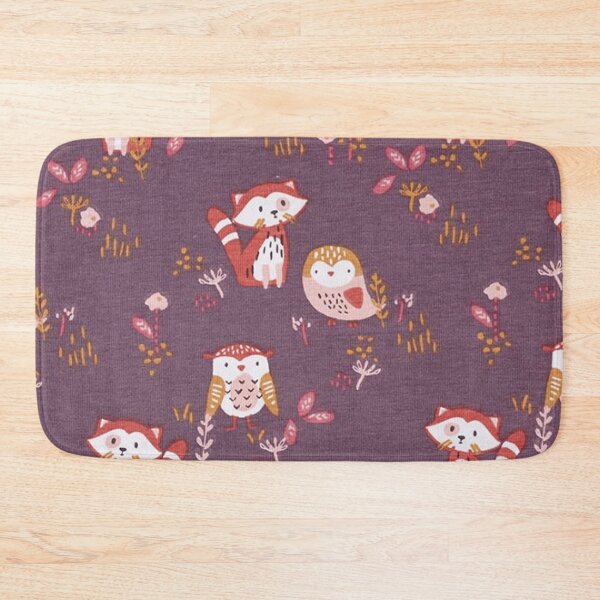 Item preview, Red panda and owl cotton jersey - aubergine designed and sold by jwebmarket.