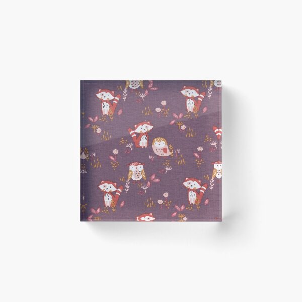 Item preview, Red panda and owl cotton jersey - aubergine designed and sold by jwebmarket.
