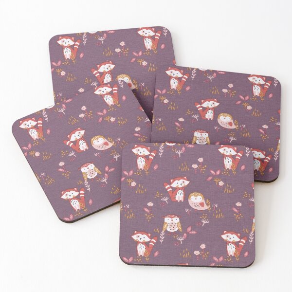 Item preview, Red panda and owl cotton jersey - aubergine designed and sold by jwebmarket.