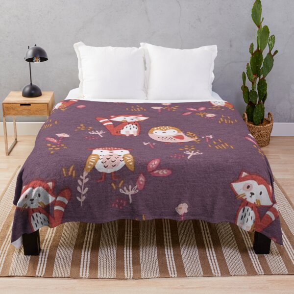 Item preview, Red panda and owl cotton jersey - aubergine designed and sold by jwebmarket.