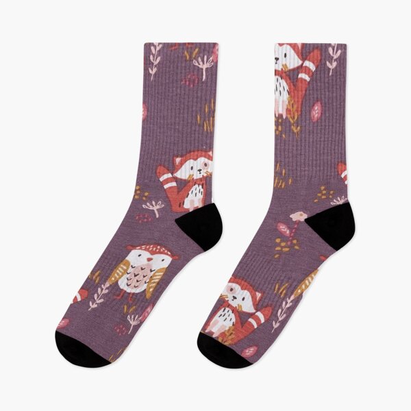 Item preview, Red panda and owl cotton jersey - aubergine designed and sold by jwebmarket.