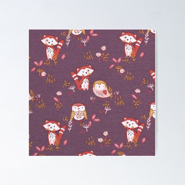 Item preview, Red panda and owl cotton jersey - aubergine designed and sold by jwebmarket.