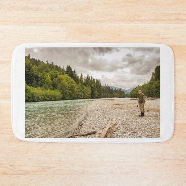 Item preview, A fisherman standing beside the upper Kalum River in British Columbia, Canada designed and sold by SnapTPhotograph.