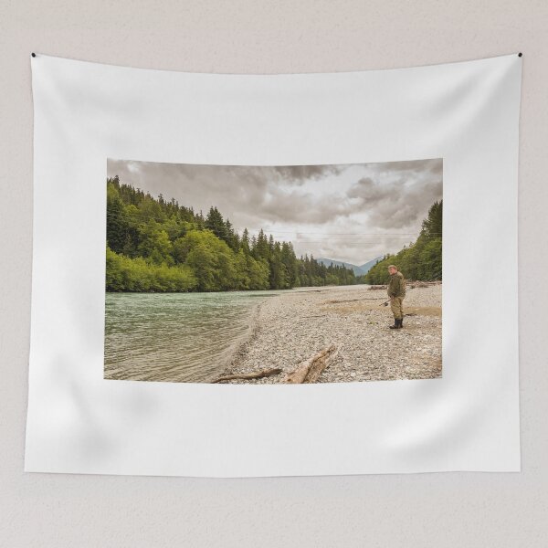 Item preview, A fisherman standing beside the upper Kalum River in British Columbia, Canada designed and sold by SnapTPhotograph.