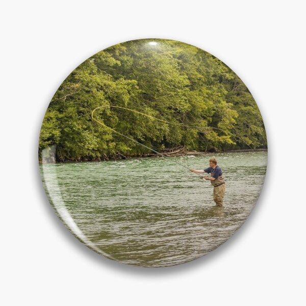Item preview, A fly fisherman spey casting, while wading in the fast flowing Kitimat River designed and sold by SnapTPhotograph.