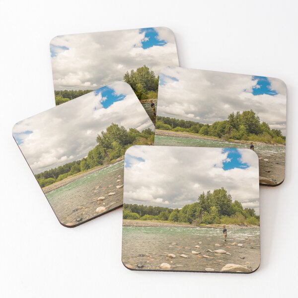 Item preview, A fly fisherman fishing the fast flowing, green glacial Kitimat River, in North West British Columbia, Canada. designed and sold by SnapTPhotograph.