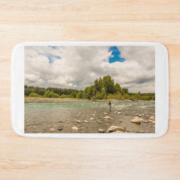 Item preview, A fly fisherman fishing the fast flowing, green glacial Kitimat River, in North West British Columbia, Canada. designed and sold by SnapTPhotograph.