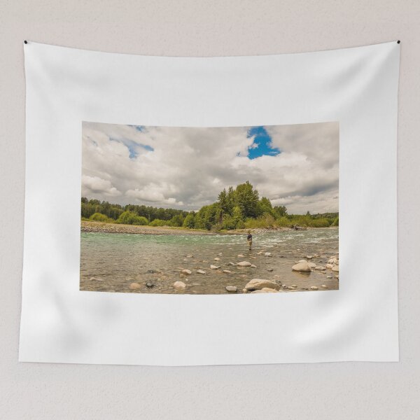 Item preview, A fly fisherman fishing the fast flowing, green glacial Kitimat River, in North West British Columbia, Canada. designed and sold by SnapTPhotograph.