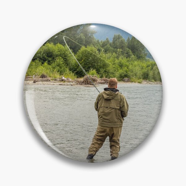 Item preview, Fisherman battling a fish with a bent rod, while wading. designed and sold by SnapTPhotograph.