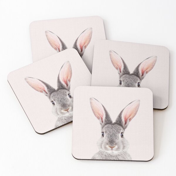 Item preview, Baby Rabbit, Grey Bunny With Pink Background, Baby Animals Art Print by Synplus designed and sold by synplus.