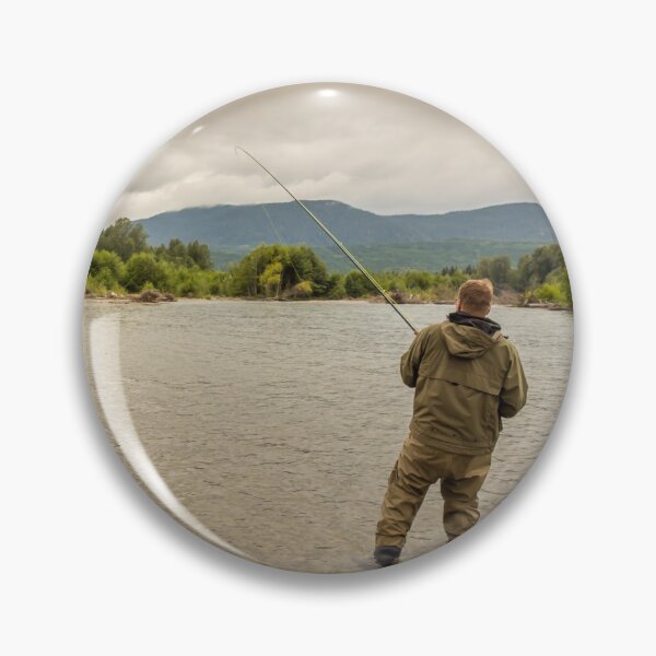 Item preview, Fisherman battling a fish with a bent rod, while wading. designed and sold by SnapTPhotograph.