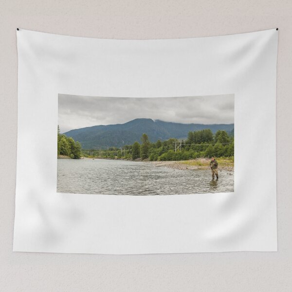 Item preview, A fly fisherman hooked into a fish on the Kitimat River, in British Columbia designed and sold by SnapTPhotograph.