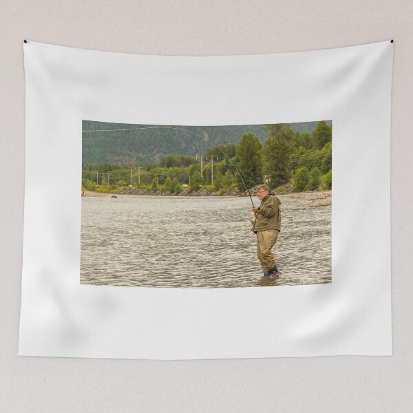 Item preview, A fly fisherman hooked into a salmon on the Kitimat River, in British Columbia designed and sold by SnapTPhotograph.