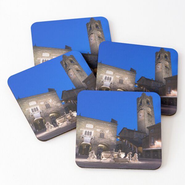 Item preview, Beautiful Bergamo at Night - Piazza Vecchia Contarini Fountain and Campanone Clocktower designed and sold by Georgia Mizuleva.